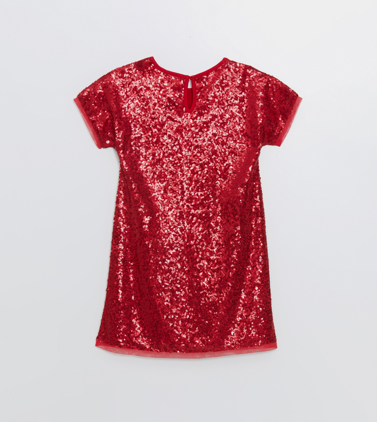 Sequined Crew Neck Midi Dress