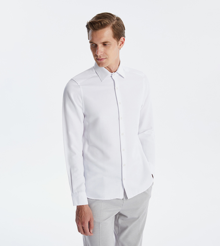 Solid Slim Fit Long Sleeves Dobby Shirt