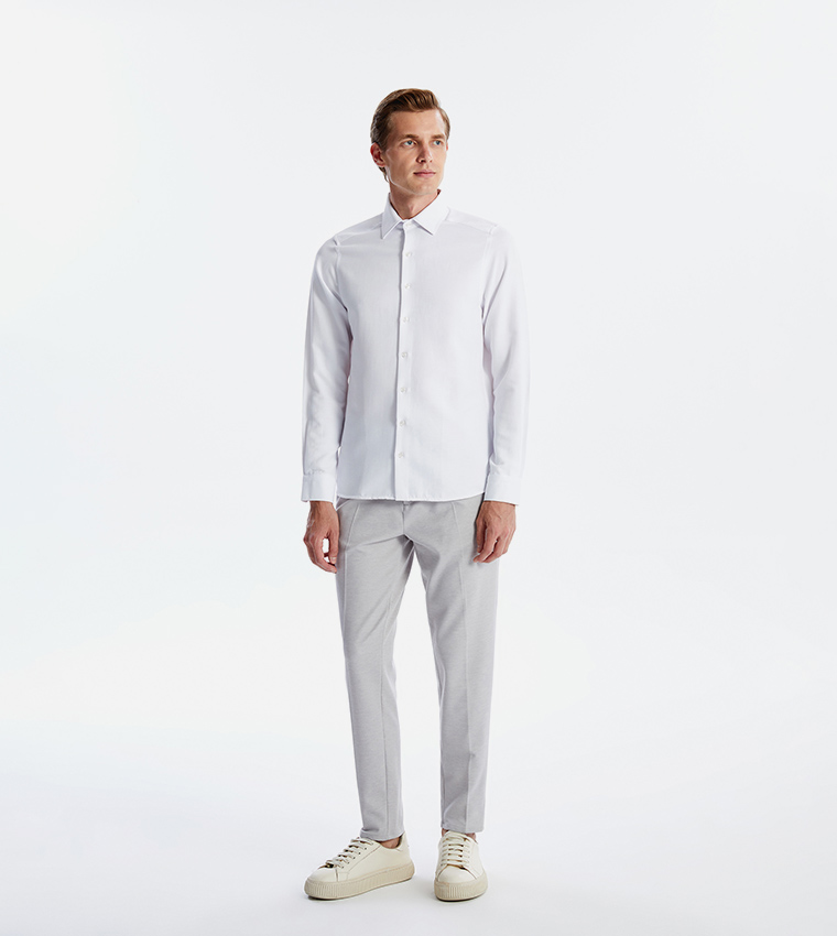 Solid Slim Fit Long Sleeves Dobby Shirt