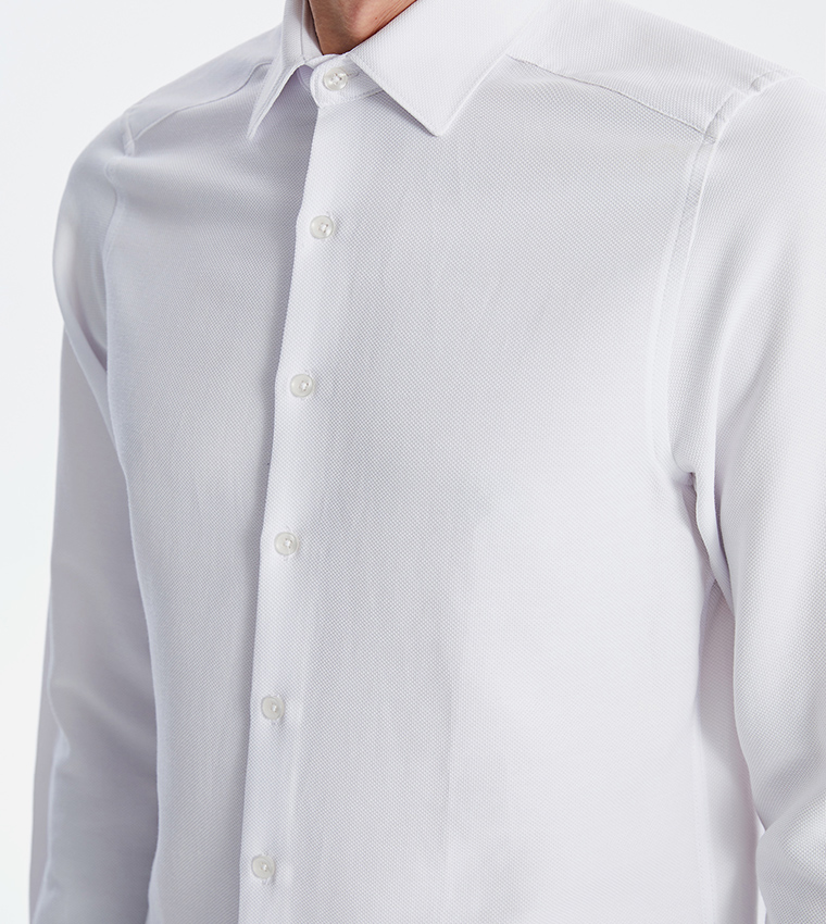 Solid Slim Fit Long Sleeves Dobby Shirt