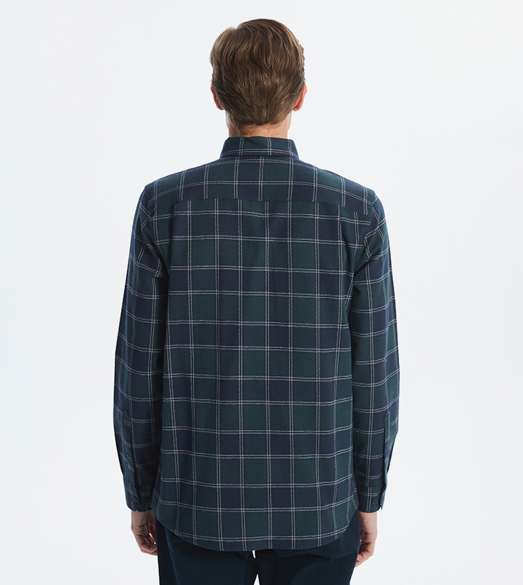 Plaid Long Sleeves Regular Fit Gabardine Shirt