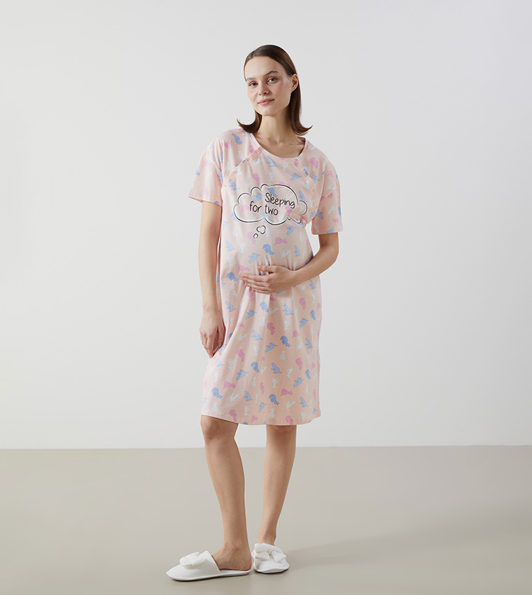 Maternity Printed Short Sleeves Nightdress