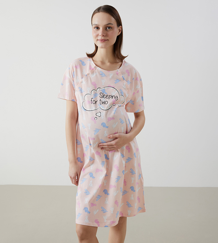 Maternity Printed Short Sleeves Nightdress