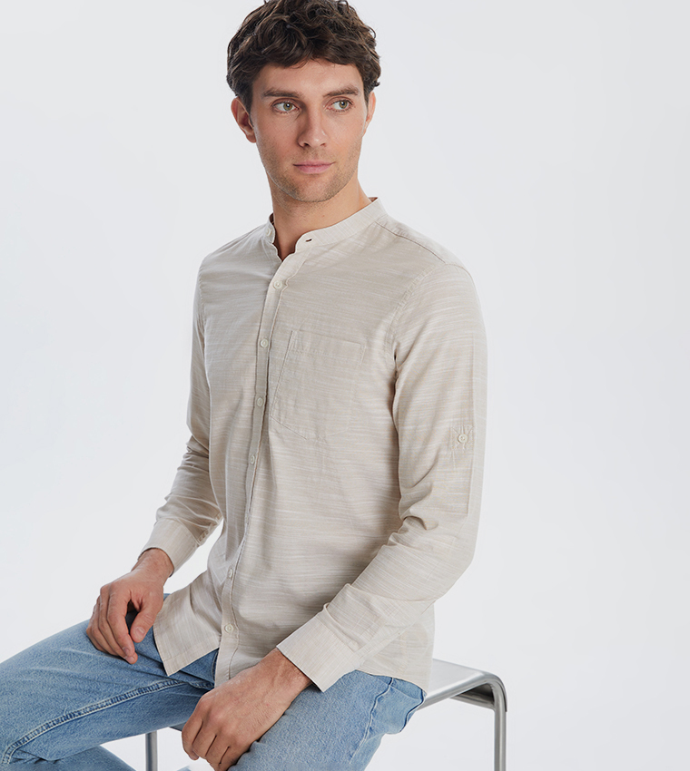 Textured Stand Collar Shirt
