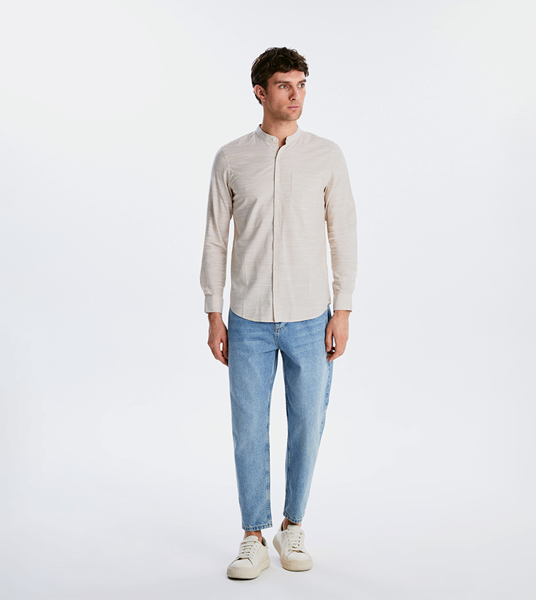 Textured Stand Collar Shirt