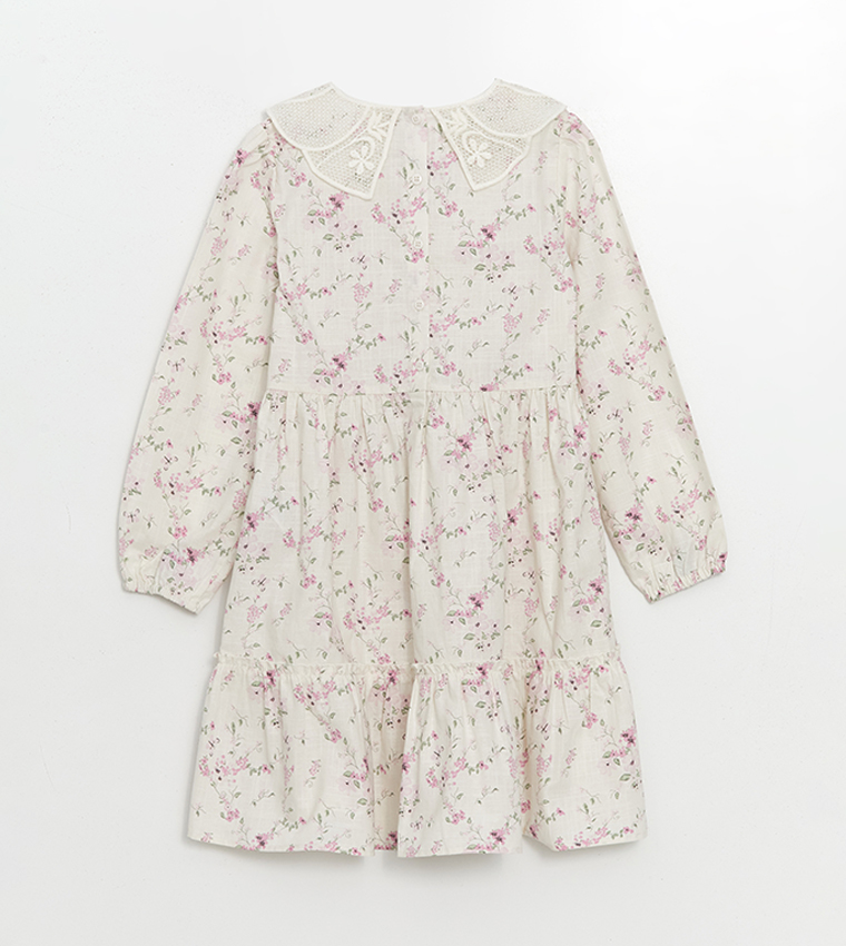 Floral Printed Lace Trim Tiered Dress