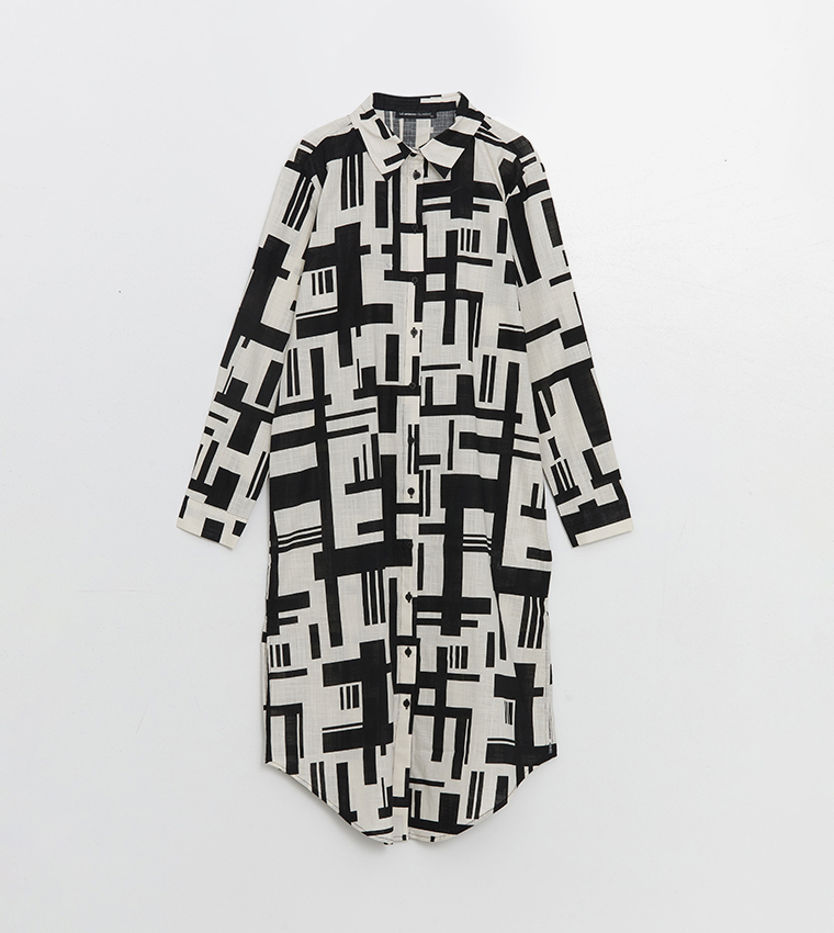 Patterned Long Sleeves Poplin Tunic Shirt
