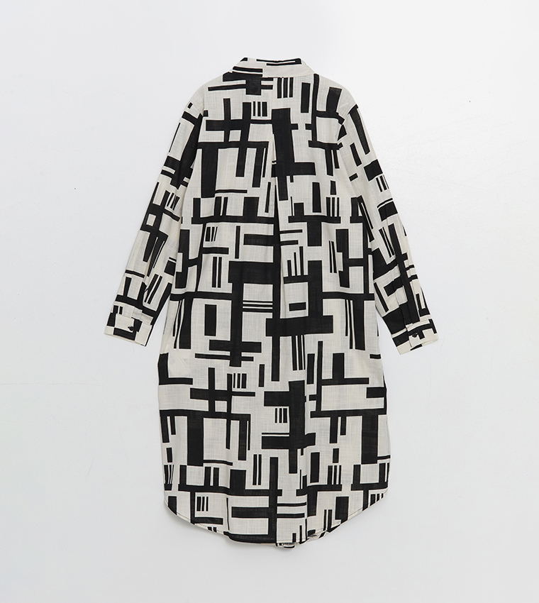 Patterned Long Sleeves Poplin Tunic Shirt