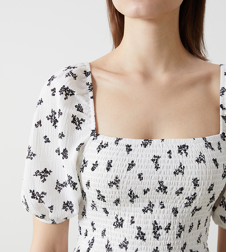 Floral Printed Puff Sleeves Mini Dress