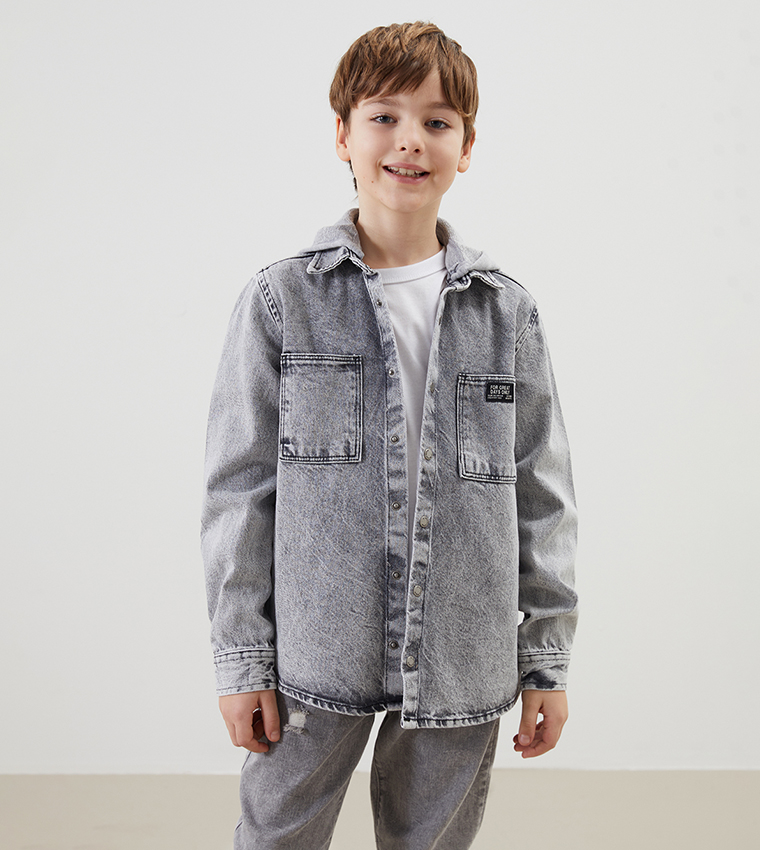 Washed Hooded Denim Shirt