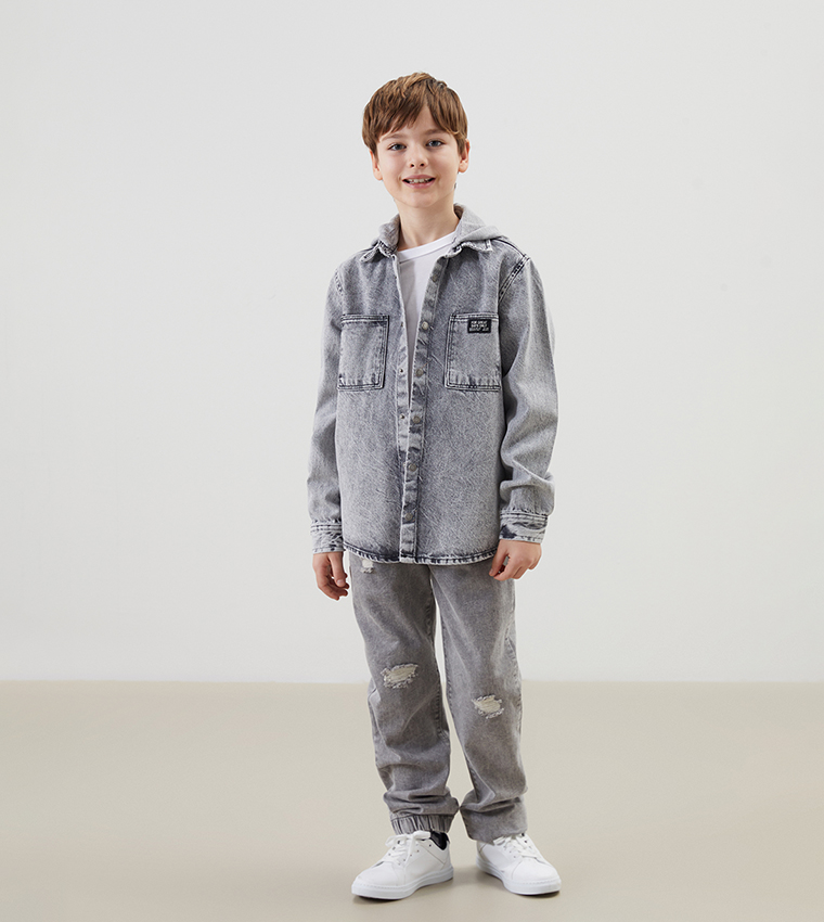 Washed Hooded Denim Shirt