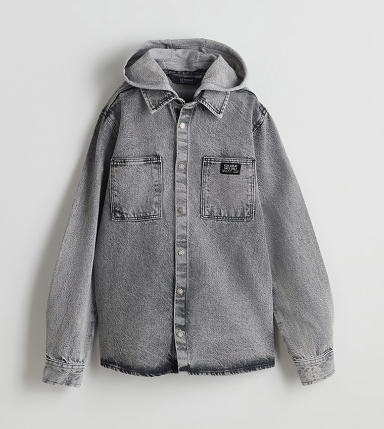 Washed Hooded Denim Shirt