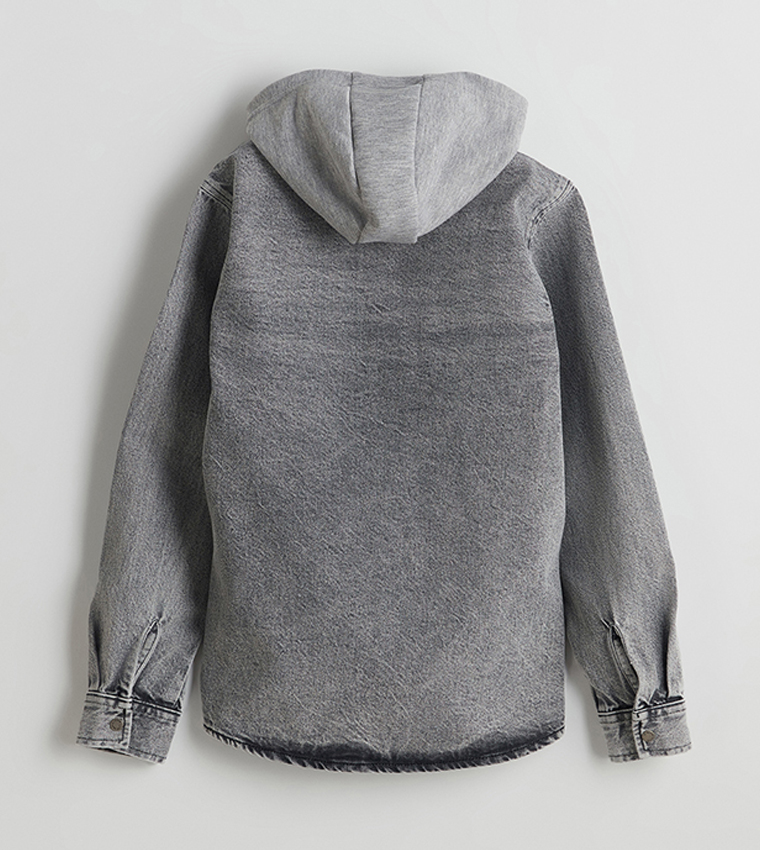 Washed Hooded Denim Shirt