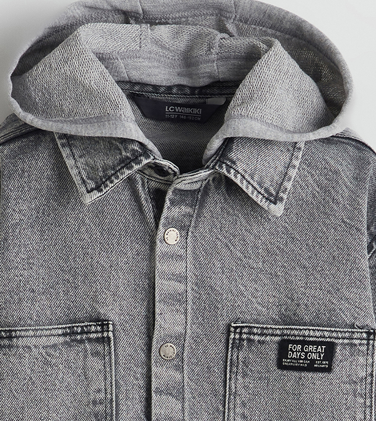 Washed Hooded Denim Shirt