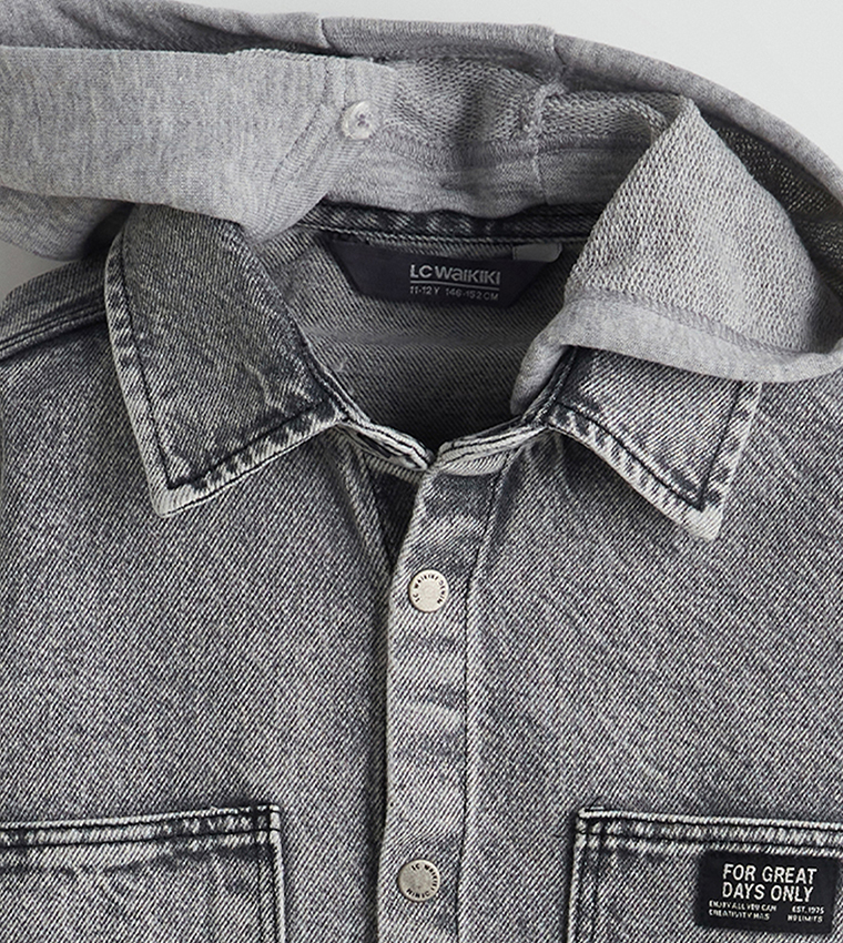 Washed Hooded Denim Shirt