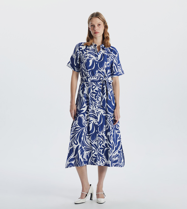 Patterned Short Sleeves Shirt Dress