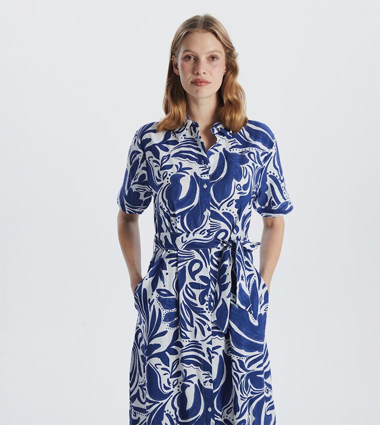 Patterned Short Sleeves Shirt Dress