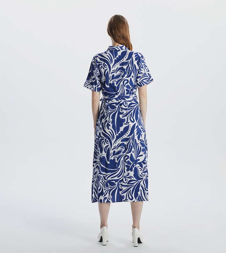 Patterned Short Sleeves Shirt Dress