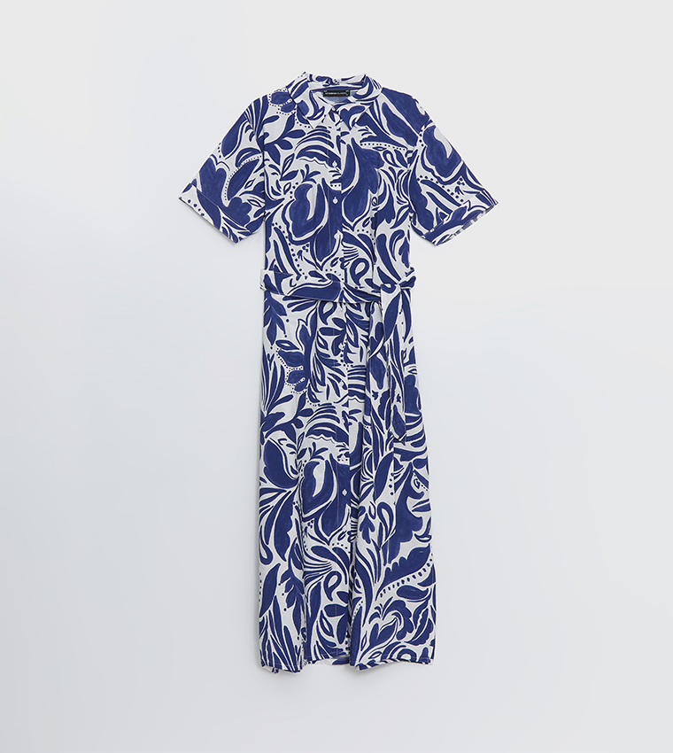 Patterned Short Sleeves Shirt Dress