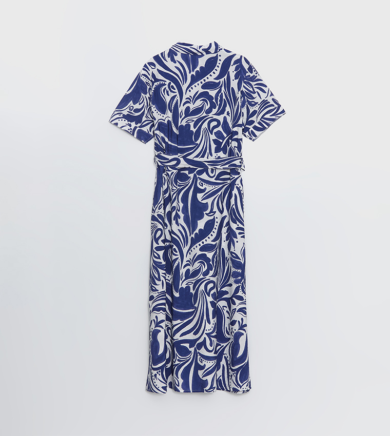 Patterned Short Sleeves Shirt Dress