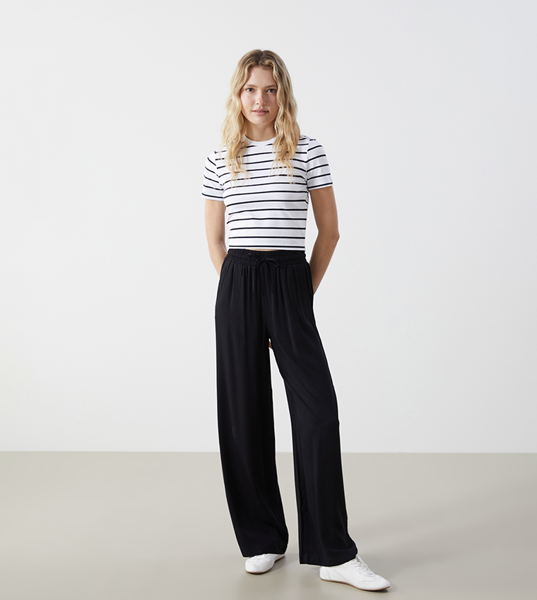 Drawstring Waist Wide Leg Trousers
