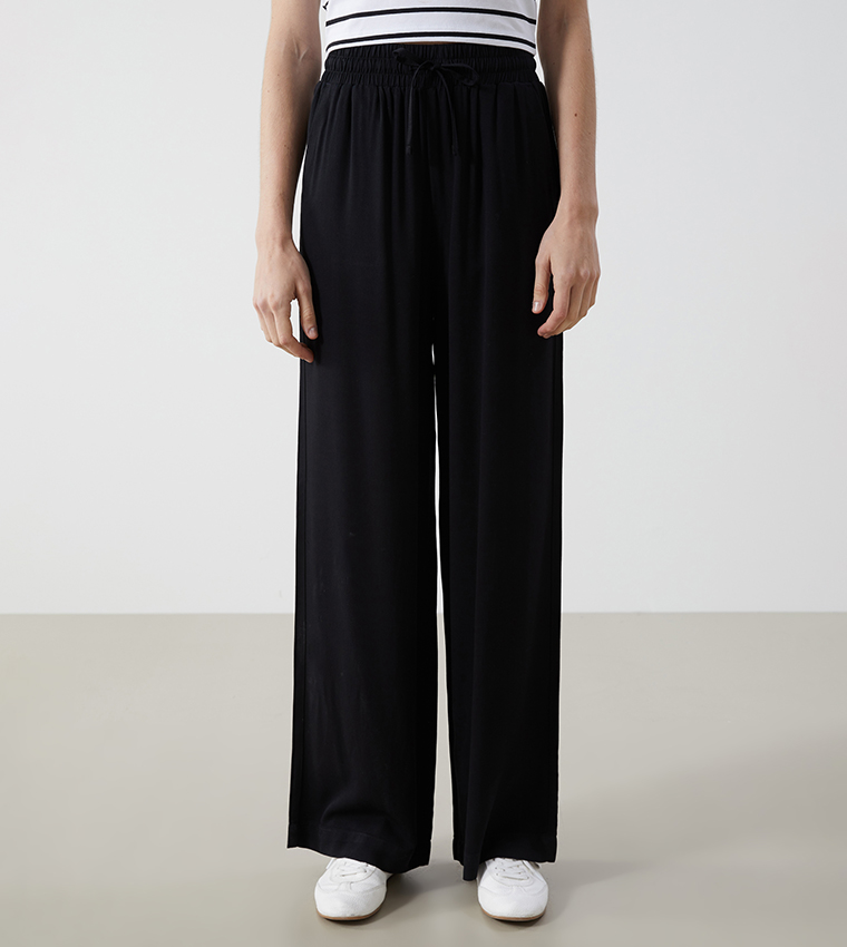Drawstring Waist Wide Leg Trousers
