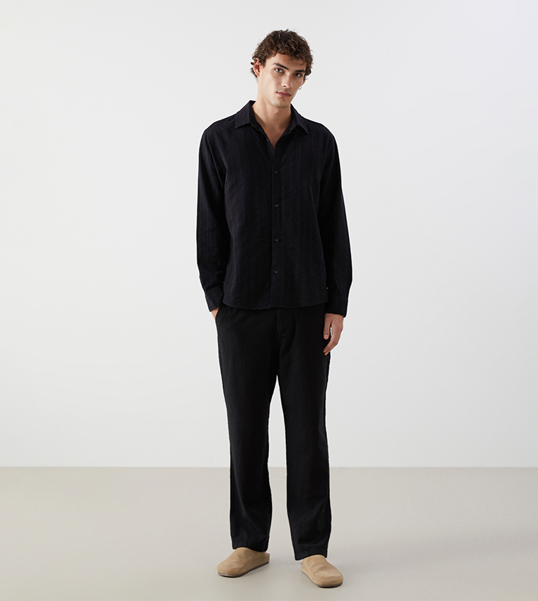 Textured Straight Fit Trousers