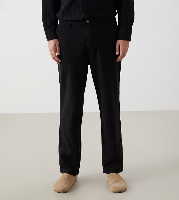Textured Straight Fit Trousers