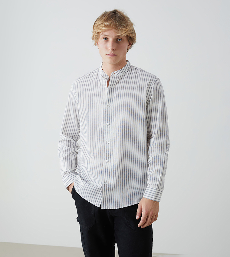 Striped Long Sleeves Regular Fit Poplin Shirt