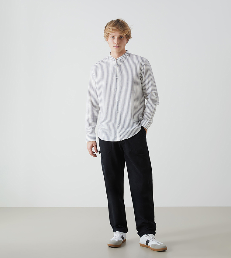 Striped Long Sleeves Regular Fit Poplin Shirt