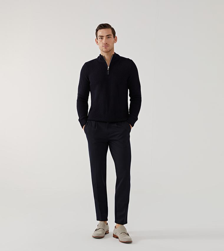 Solid Mid Rise Standard Fit Trousers