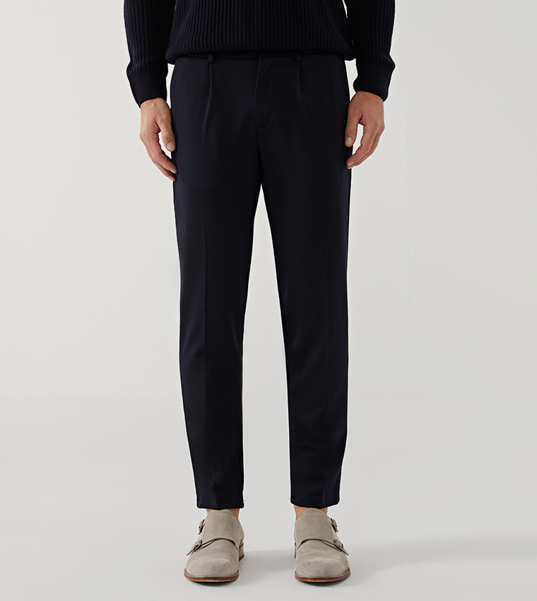 Solid Mid Rise Standard Fit Trousers
