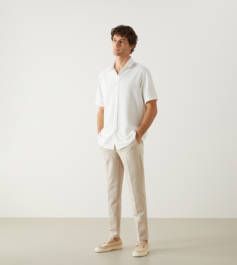Textured Tapered Fit Trousers