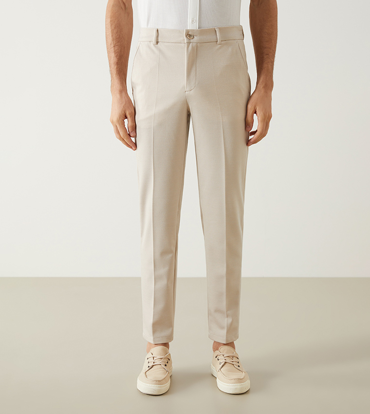 Textured Tapered Fit Trousers