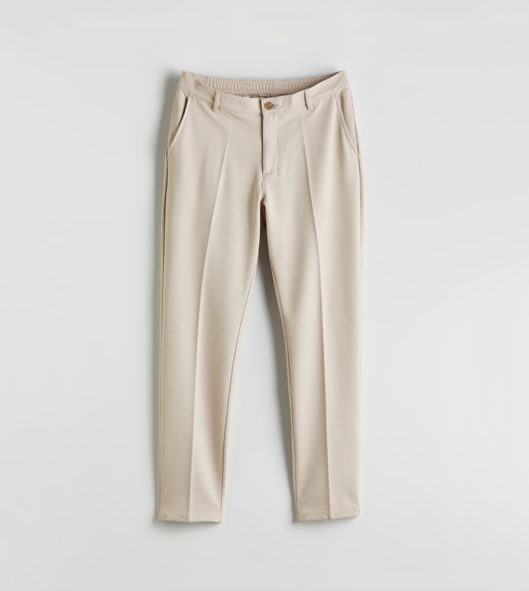 Solid Mid Rise Standard Fit Trousers