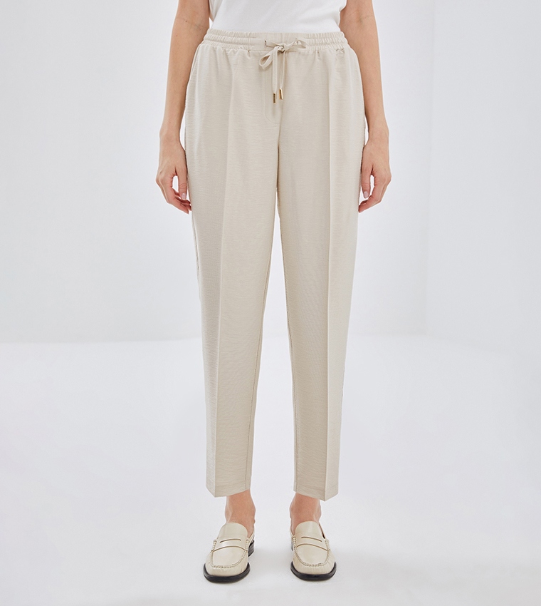 Drawstring Waist Carrot Fit Pants