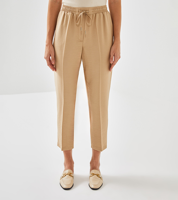 Drawstring Waist Carrot Fit Pants