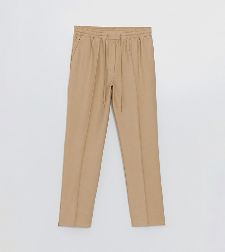 Drawstring Waist Carrot Fit Pants