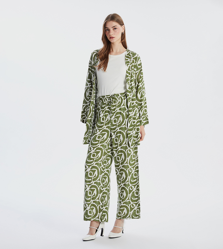 Patterned Elastic Waist Pants