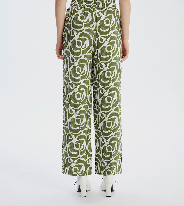 Patterned Elastic Waist Pants