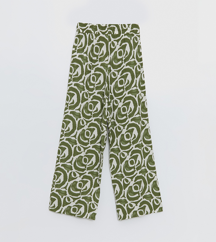 Patterned Elastic Waist Pants
