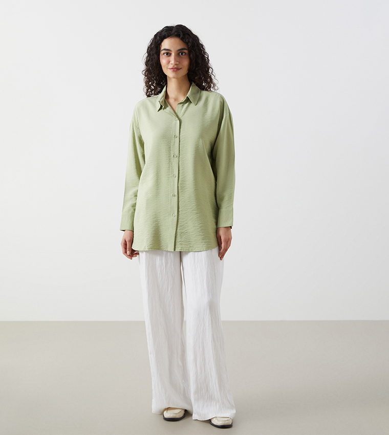 Textured Long Sleeves Tunic Shirt