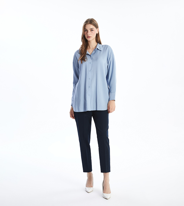 Crinkled Long Sleeves Shirt Tunic 