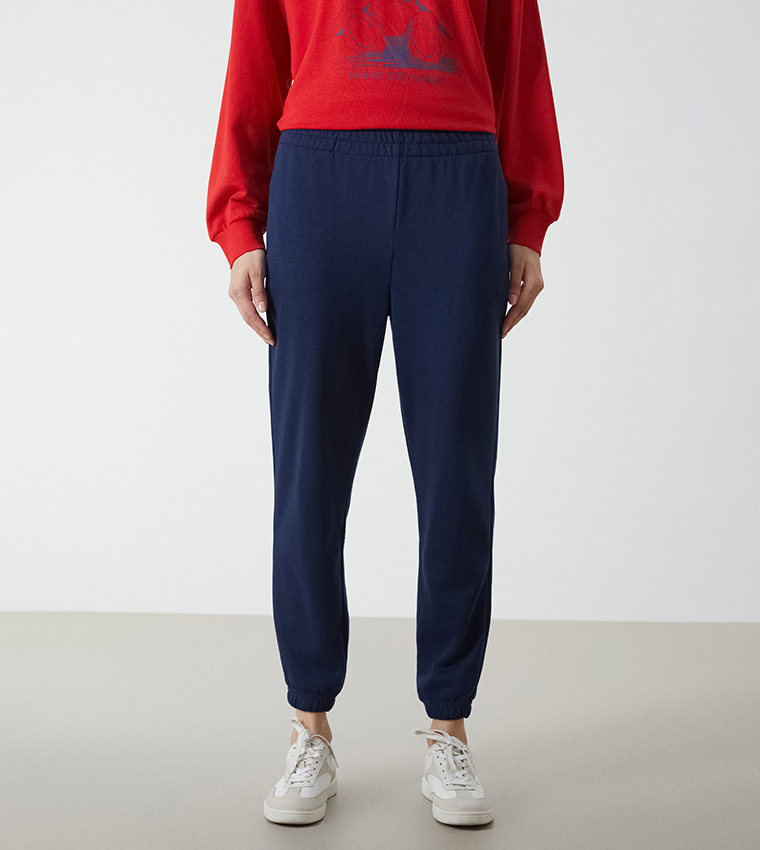 Solid Elastic Waist Joggers