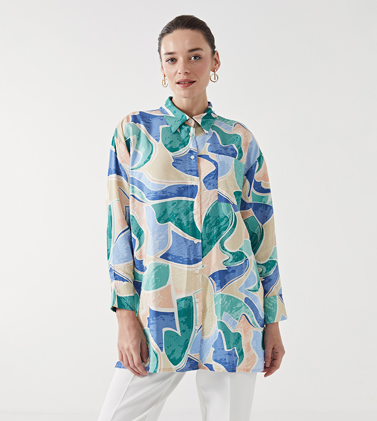 Patterned Long Sleeves Shirt Tunic