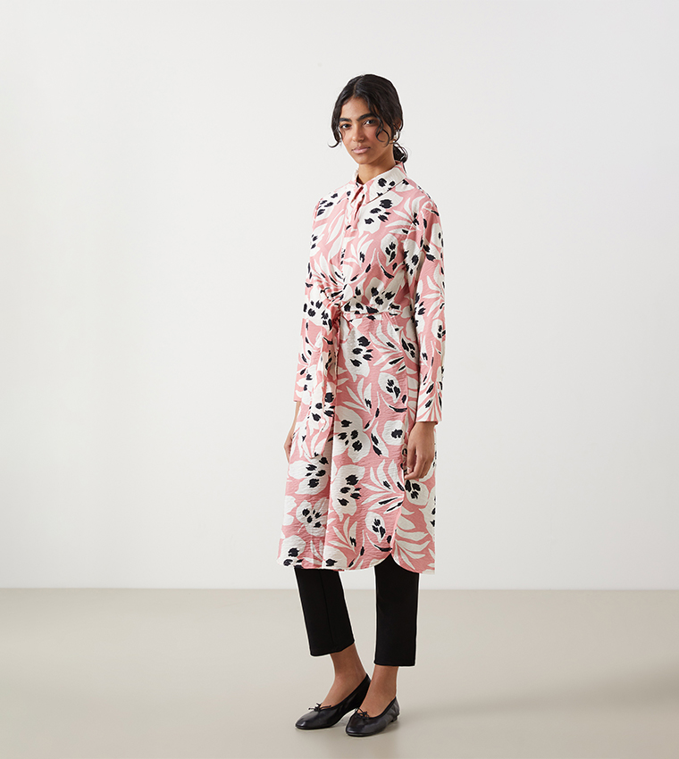 Printed Long Sleeves Midi Dress