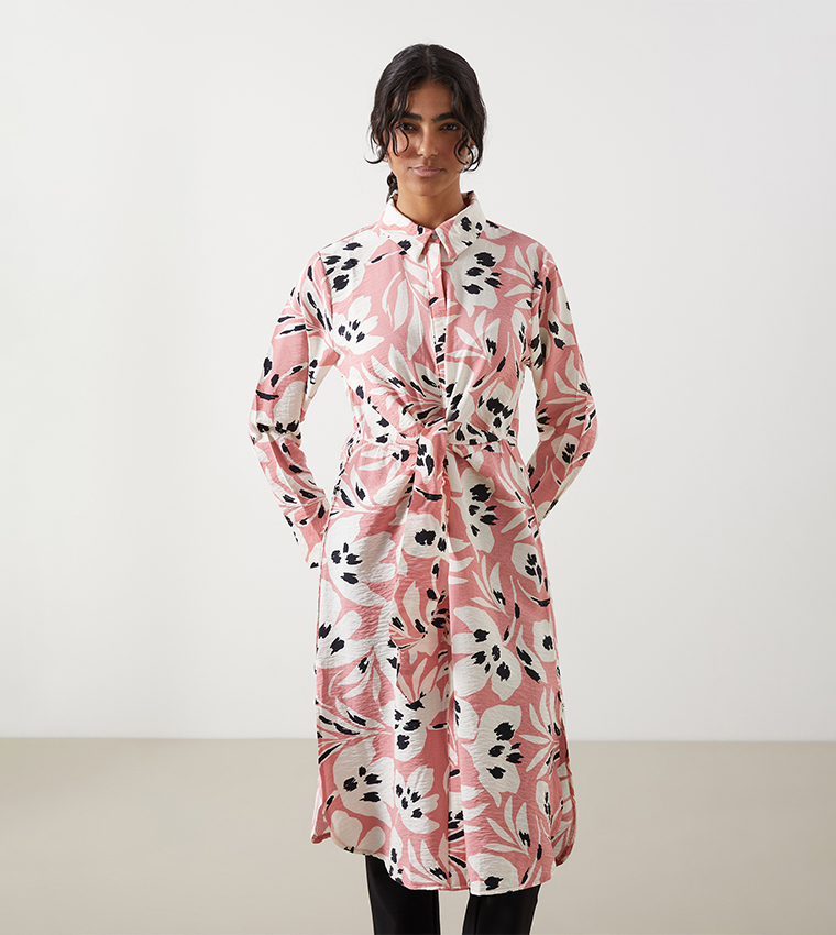 Printed Long Sleeves Midi Dress