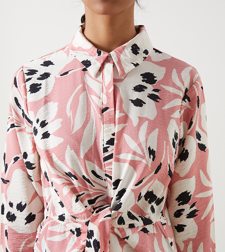Printed Long Sleeves Midi Dress