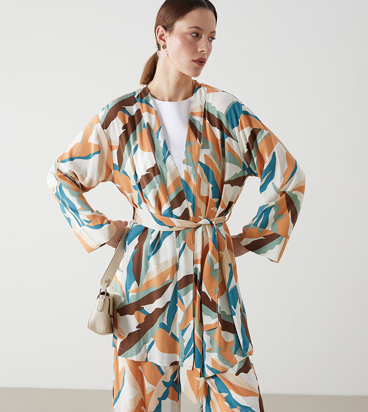 Patterned Long Sleeves Woven Kimono