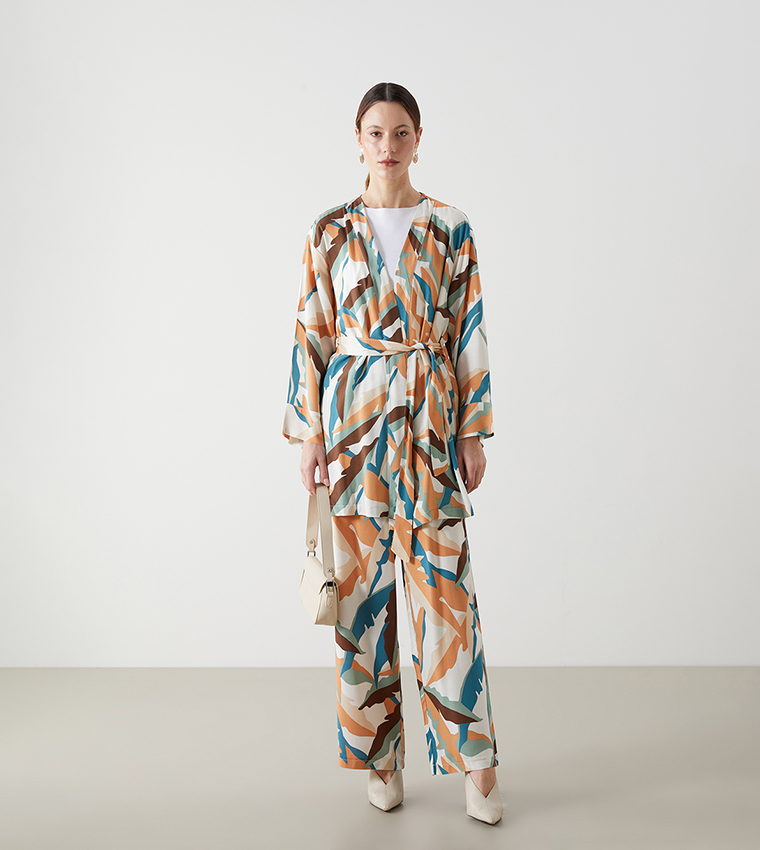Patterned Long Sleeves Woven Kimono